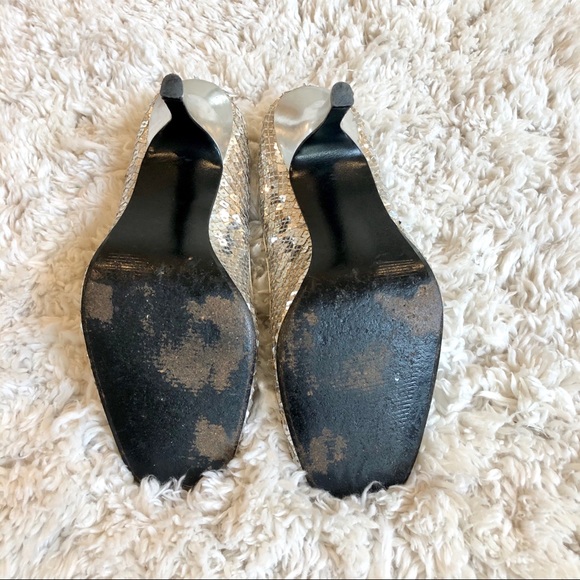 Style & Co Sequin Silver Peep Toe Heels Elliana - Picture 6 of 8